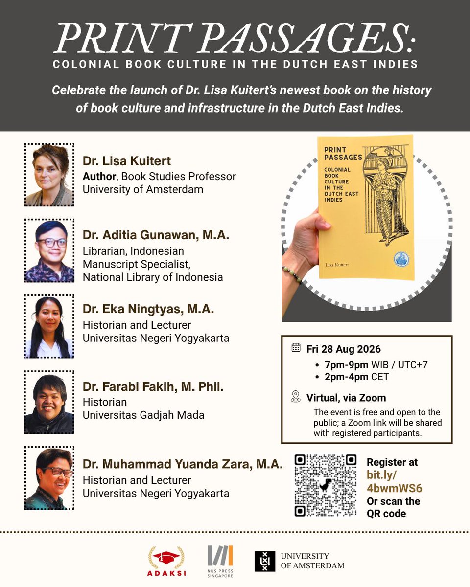 NUS_Press's tweet photo. #NewBook: 📚 "Print Passages" is the first in-depth history of colonial era Indonesian print and book culture. Author Kuitert will share her insights alongside fellow experts online on 28 Aug. Get the book / sign up for the launch here: https://t.co/wKhpvPa2kw https://t.co/M9FB16qX85