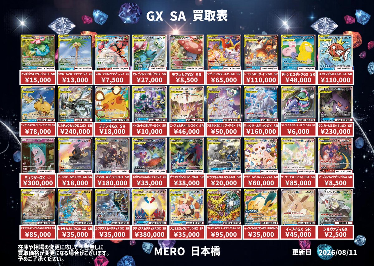 買取情報‼️】 SMシリーズRR SA HR SR SSR URの買取表を作成いたしまし