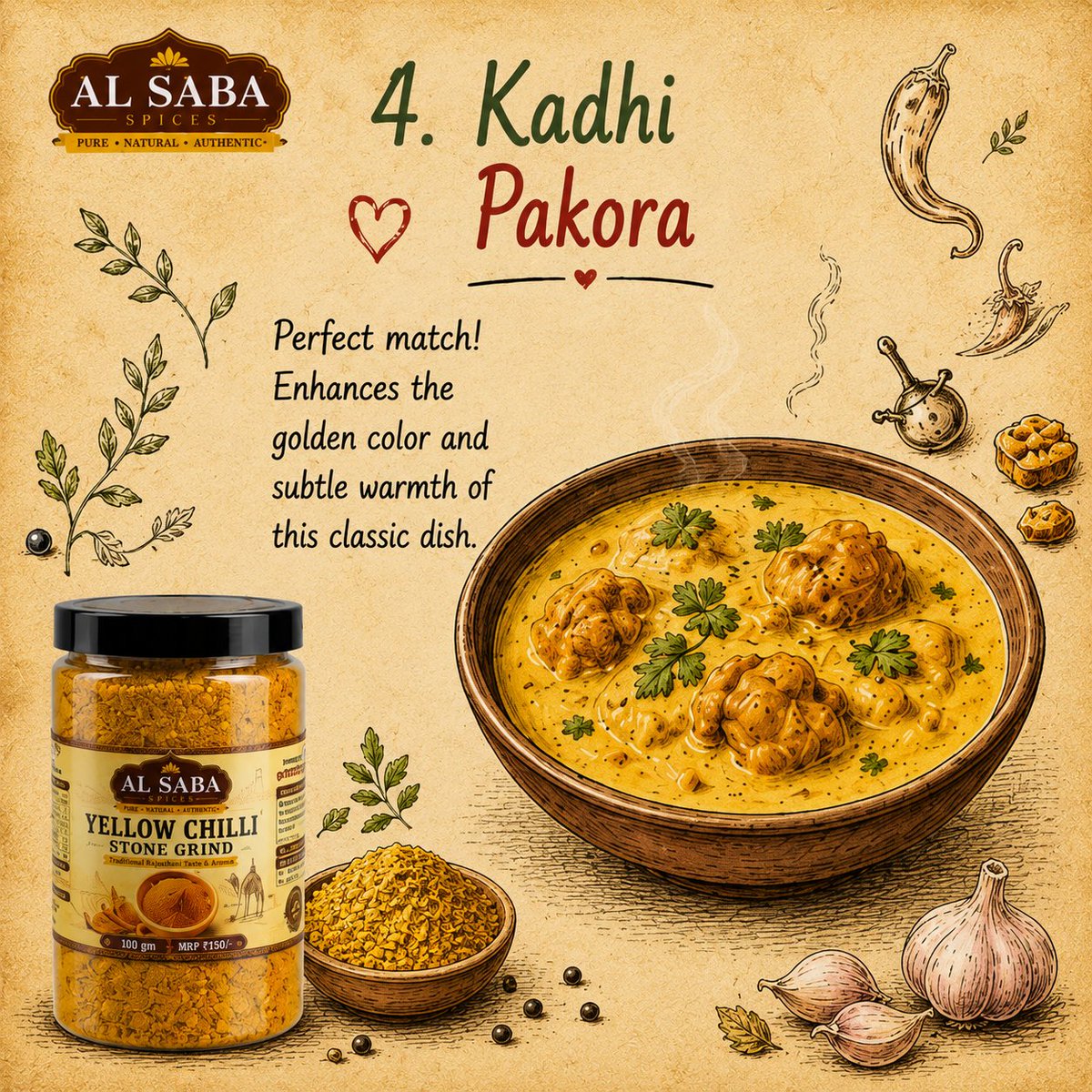 alsabaspices's tweet photo. Do you know which spice goes in to kadi pakoda ? yes you guessed it wrong its not only green chilli , its Al SABA YEllow CHilli powder https://t.co/fXycmsVPKd https://t.co/Oq5hKrCeLk