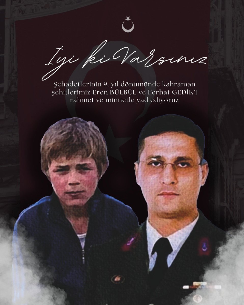 eminogluenes's tweet photo. Trabzon Maçka’da, 15 yaşındaki yüreğiyle devleşen Eren Bülbül ve ona göğsünü siper eden Kahraman Astsubayımız Ferhat Gedik'i aramızdan ayrılışlarının yıl dönümünde rehmet ve minnetle anıyoruz.

​#İyikiVarsınEren #FerhatGedik https://t.co/kdnzzC45i8
