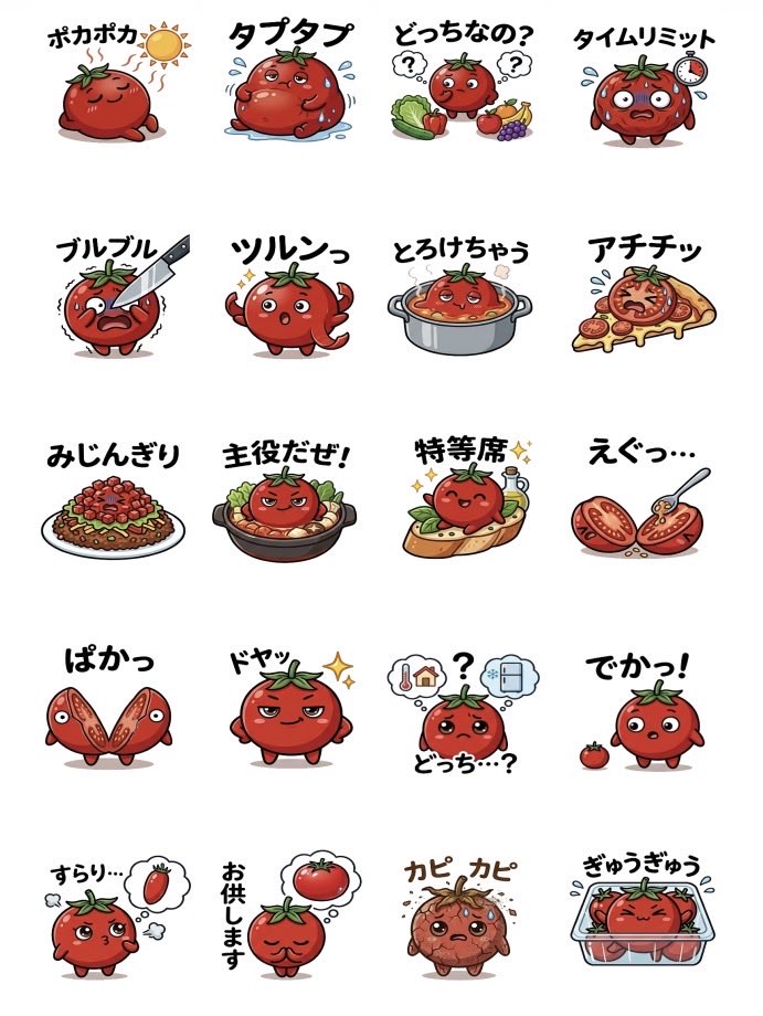 diskCreate's tweet photo. 🍅＼新作LINEスタンプ販売中！／🍅
トマト妖精「トマティー」のクセ強めスタンプ✨
「タプタプ」「ブルブル」「まっかっか」など、トマトの気持ちが満載😂

あなたはどれを使いたい？👇
🔗【LINEスタンプはこちら】
https://t.co/J8Lf1wlE5W

#LINEスタンプ #トマト #トマト好き #ゆるキャラ #シュール https://t.co/9Qa8kHq6iv