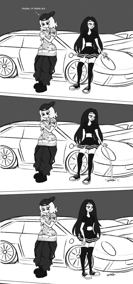To__ledo's tweet photo. The two young women in the car at night. 

#characterdesign #comic #toleda #lesbian #metamorphosis https://t.co/cEFobIgfjy