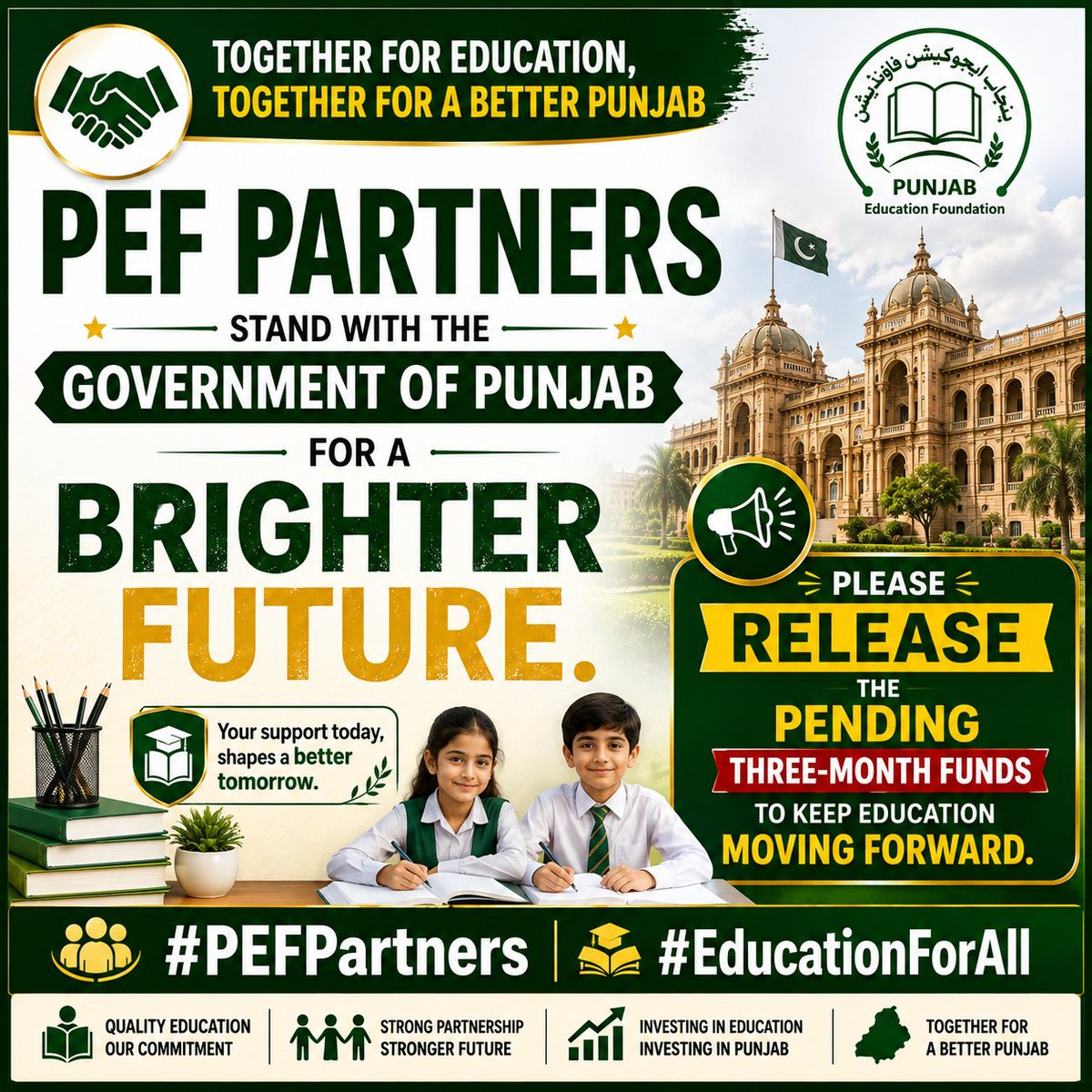zahid90525652's tweet photo. PEF partners stand with the Government of Punjab for a brighter future. Please release the pending three-month funds to keep education moving forward.
#PEFPartners #EducationForAll
#releasepayment
#pefpayment
@RanaSikandarH @PEFPUNJAB https://t.co/L8MDHLQ3VS