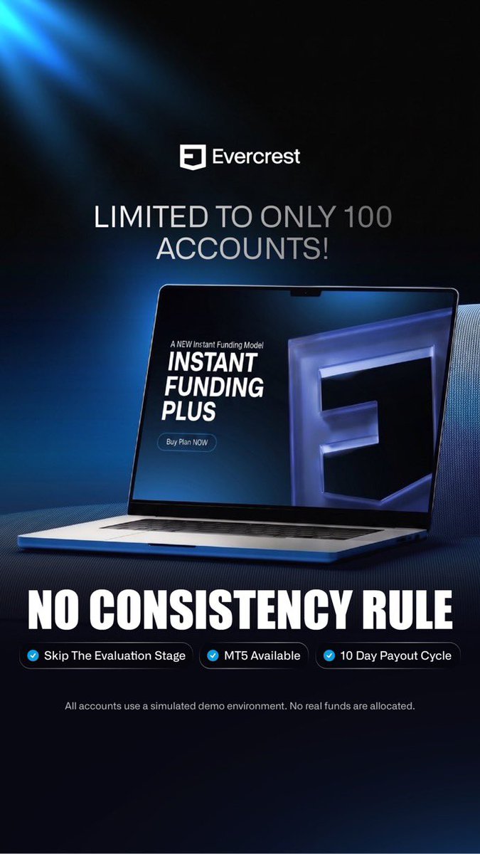 lastborn_smc's tweet photo. 🚨 INSTANT FUNDING PLUS MODEL IS HERE! 🚨🔥

Why go through challenge phases when you can SKIP THEM COMPLETELY? 👀💰

With the Instant Funding Plus Model, you get IMMEDIATE ACCESS to a funded account. 💯

❌ No Challenge
❌ No Evaluation Phase
❌ No Profit Target
❌ No Consistency 

Your mission is simple: TRADE RESPONSIBLY & RESPECT THE RISK RULES. 📊🧠

No chasing targets.
No wasting time on phases.
Just focus on your trading and manage your risk like a PRO. 🎯🔥

Skip the challenge. Get funded. Trade smart. 💰🚀 @EvercrestFunds 

https://t.co/jrBWKnLeha