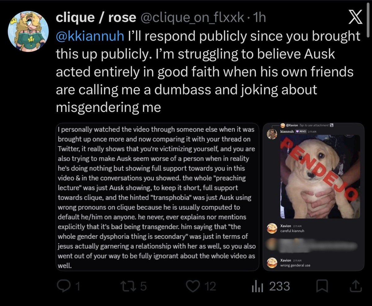 xavion_GD's tweet photo. will personally say the joke I made was of poor taste, was in the moment of heat from the whole situation itself, as well as actively watching a whole gc i’ve been in for a good while get leaked and turned to everything possibly bad, apologies towards clique but my opinions- https://t.co/PyczDrEYhZ