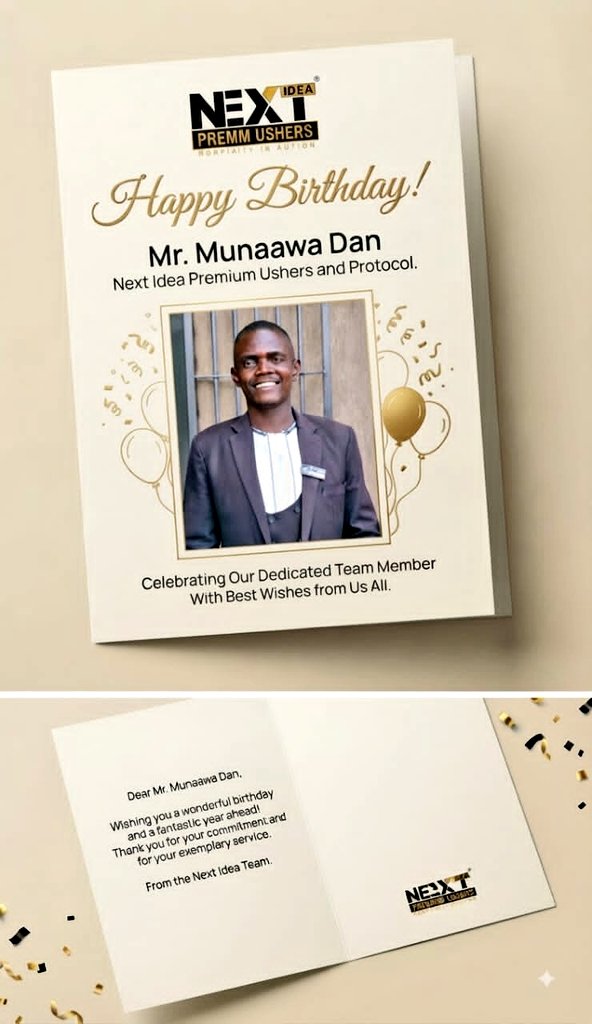 NextIdeaLtd's tweet photo. We gladly wish our team Protocol and a hardworking young man, a wonderful and blessed birthday.
We celebrate with you ๐ and we love you champ.
#NextIdeaPremiumUshers
#HospitalityInAction https://t.co/59PDUmYwEi
