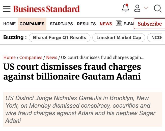 prmod_'s tweet photo. Few people revisit the facts once a narrative is formed. Today's development is a reminder that facts have the final say. #AdaniCaseDismissed https://t.co/LOop2dk9am