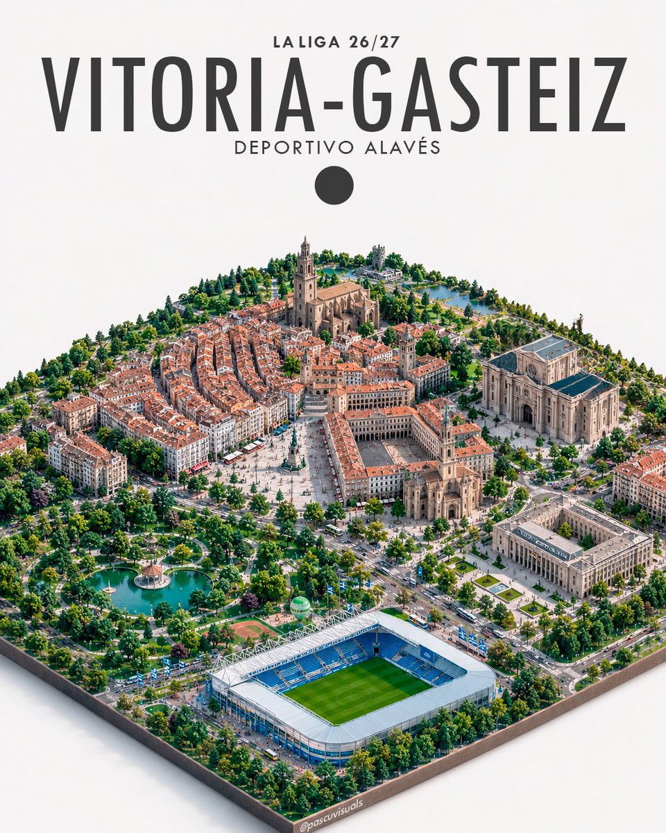 pascuvisuals's tweet photo. 𝟭𝟱 𝗰𝗶𝘁𝗶𝗲𝘀. 𝟮𝟬 𝗰𝗹𝘂𝗯𝘀. 𝗢𝗻𝗲 𝗹𝗲𝗮𝗴𝘂𝗲.

LALIGA 26/27, reimagined through its cities, stadiums and most iconic landmarks. 🏟️🏙️

𝗣𝗮𝗿𝘁 𝗜𝗜𝗜: Sevilla, Getafe, Vitoria-Gasteiz &amp; Santander.

#LaLiga #LaLigaEASports #EstadiosDeFutbol #pascuvisuals https://t.co/0Ov8IQEJ2W