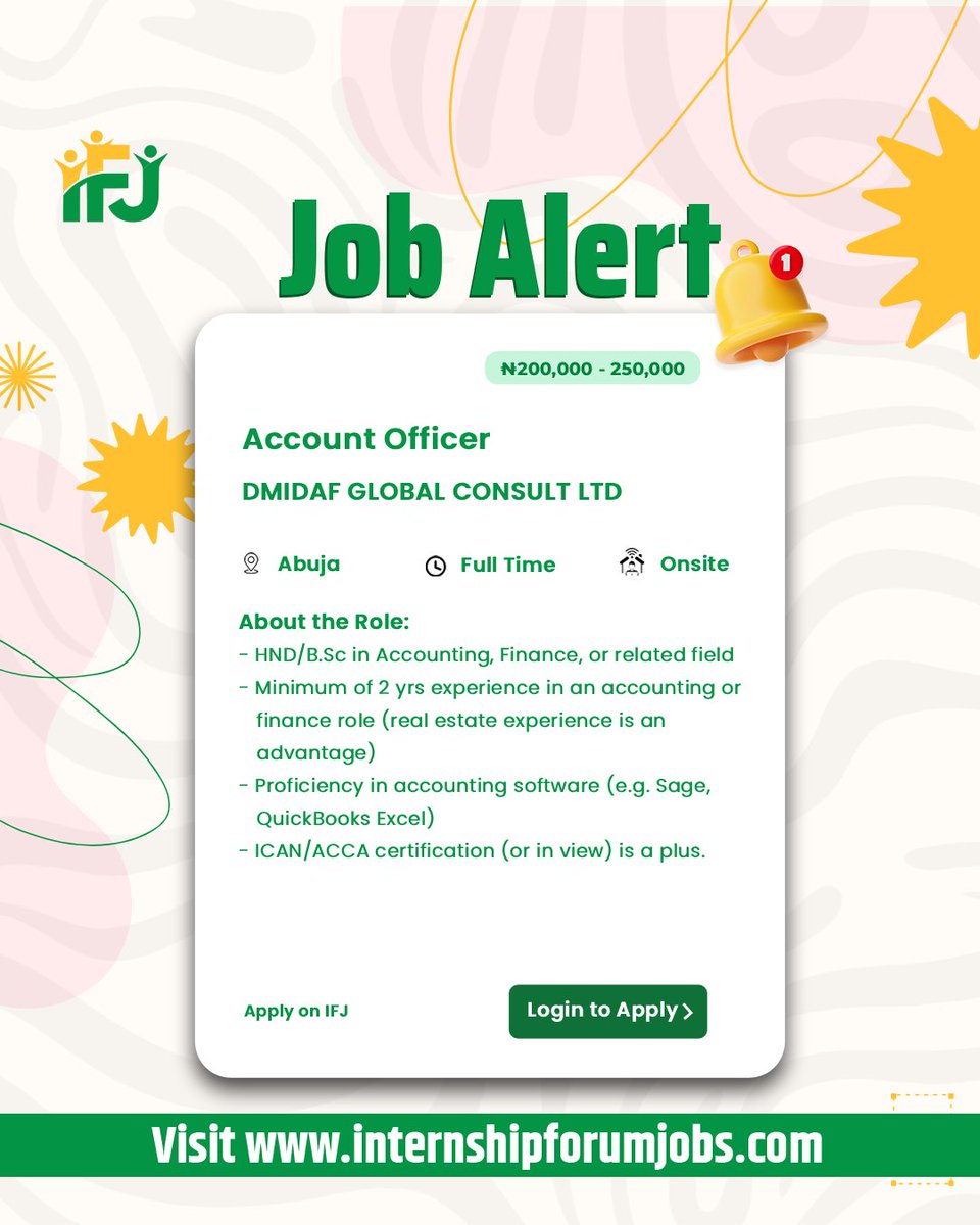 internship60831's tweet photo. URGENT RECRUITMENT — APPLY IMMEDIATELY 🚨🚨🚨

Application closes in 3 days

Account Officer at DMIDAF GLOBAL CONSULT LTD 

Link to apply: https://t.co/eNPseDjrYl

Channel: https://t.co/ZgyK9SDQnW

#UrgentHiring #JobAlert #IFJJobs https://t.co/FkaxMhay95
