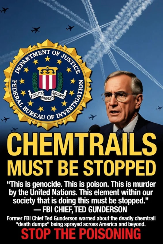 LemaireGab44827's tweet photo. Il faut mettre fin aux chemtrails : c'est un génocide, c'est du poison, c'est un meurtre perpétré par les Nations Unies. Il faut mettre un terme à cette
fraction de notre société qui est à l'origine de tout cela. TED GUNDERSON, DIRECTEUR DU FBI
 
ARRÊTEZ L'EMPOISONNEMENT https://t.co/x5q5NJP1tL