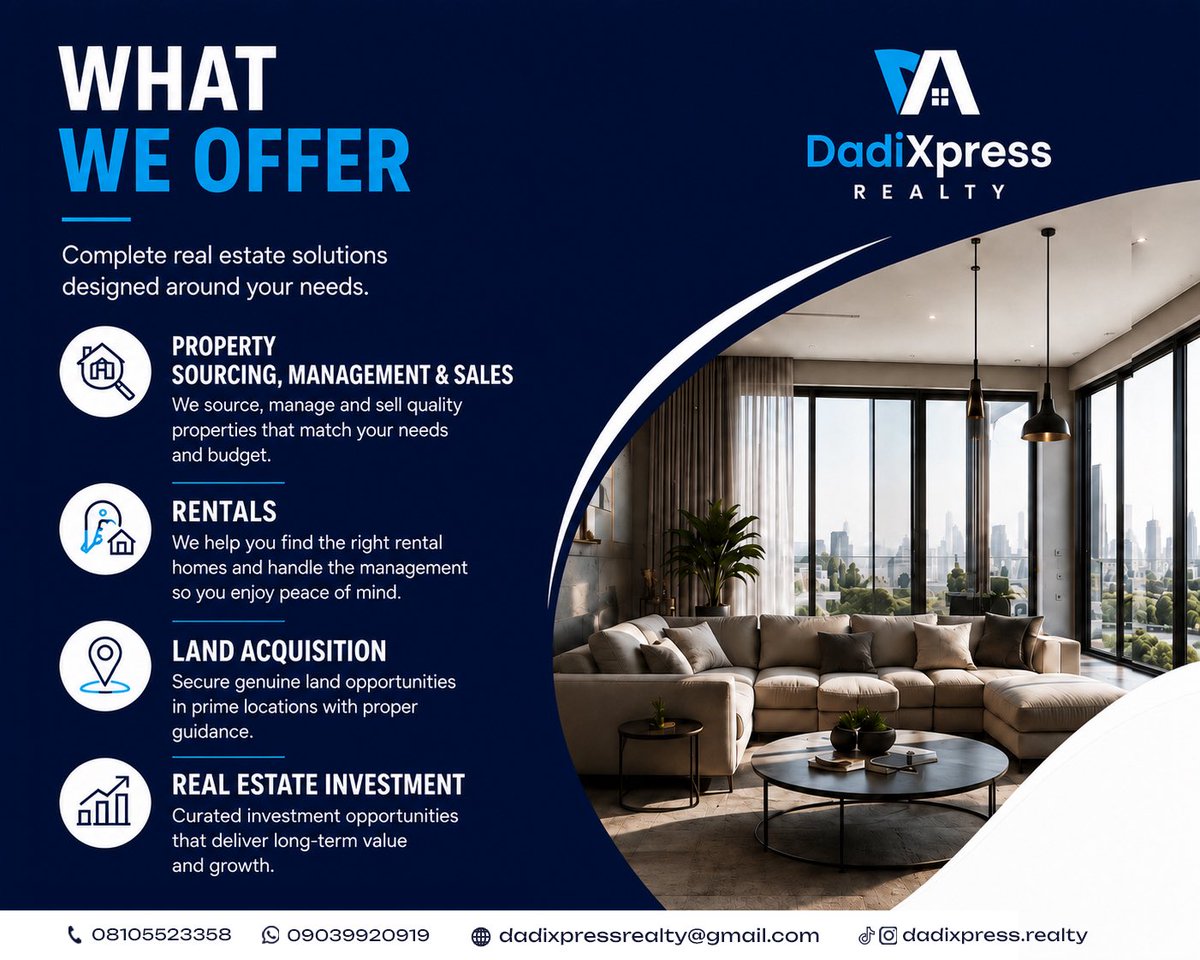 DadiXpress's tweet photo. We’re proud to announce the full integration of Dadixpress Realty into our business.

From property sourcing, rentals &amp; sales to management and investment solutions, we’re here to simplify real estate and solve your property needs with confidence.
Welcome to smarter real estate https://t.co/c3TKHPxupu