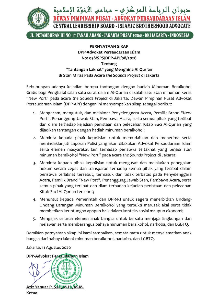 Muslim_AntiPKI9's tweet photo. PERNYATAAN SIKAP 
PP ADVOKAT PERSAUDARAAN ISLAM
Tentang
"TANTANGAN LAKNAT" YANG MENGHINA AL QUR'AN DI STAN MIRAS PADA ACARA THE SOUNDS PROJECT DI JAKARTA https://t.co/bKh1Juzv3M