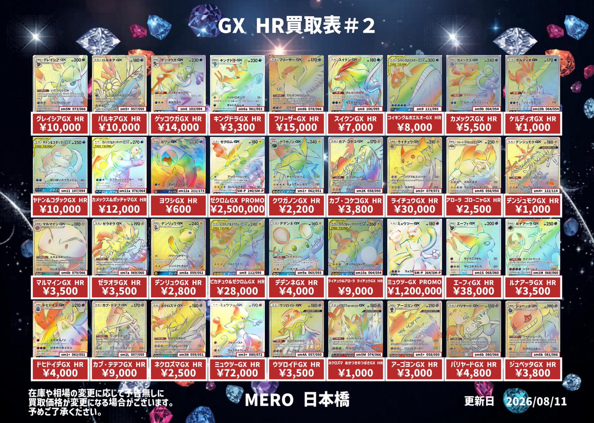 買取情報‼️】 SMシリーズRR SA HR SR SSR URの買取表を作成いたしまし