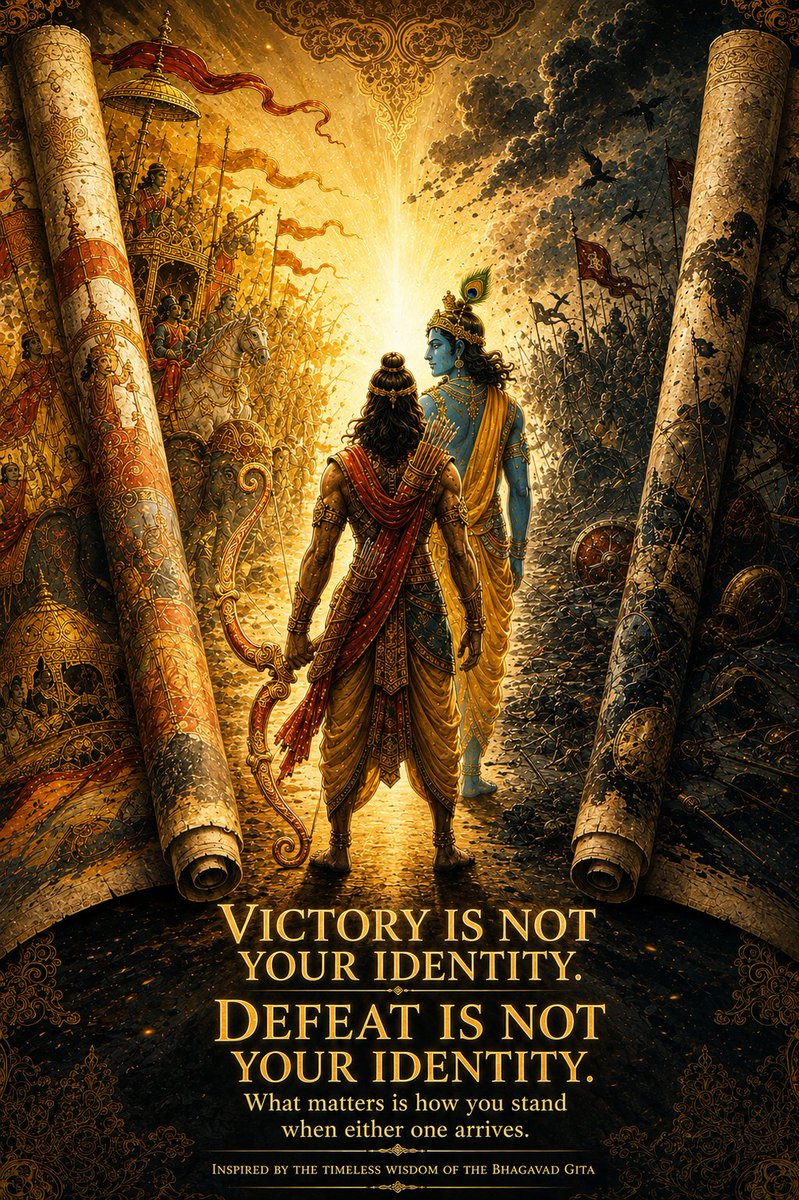 RoushanStartup's tweet photo. Victory can change you.
Defeat can change you.

But neither should decide who you are.

Do your duty. Stand by your values.
Let the result arrive in its own time.

Inspired by the timeless wisdom of the Bhagavad Gita. https://t.co/hH5i0bPEjs