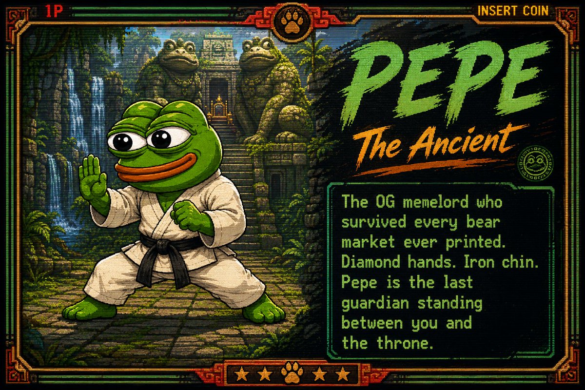 Dojo_Zero's tweet photo. Guardian Spotlights

⑤ PEPE - "The Ancient" 🐸

Survived 2014, 2018, 2022. Diamond hands, iron chin.

The last guardian standing between you and the throne. Few will understand.

#DojoZero #pepe https://t.co/eKIjg7MbHY