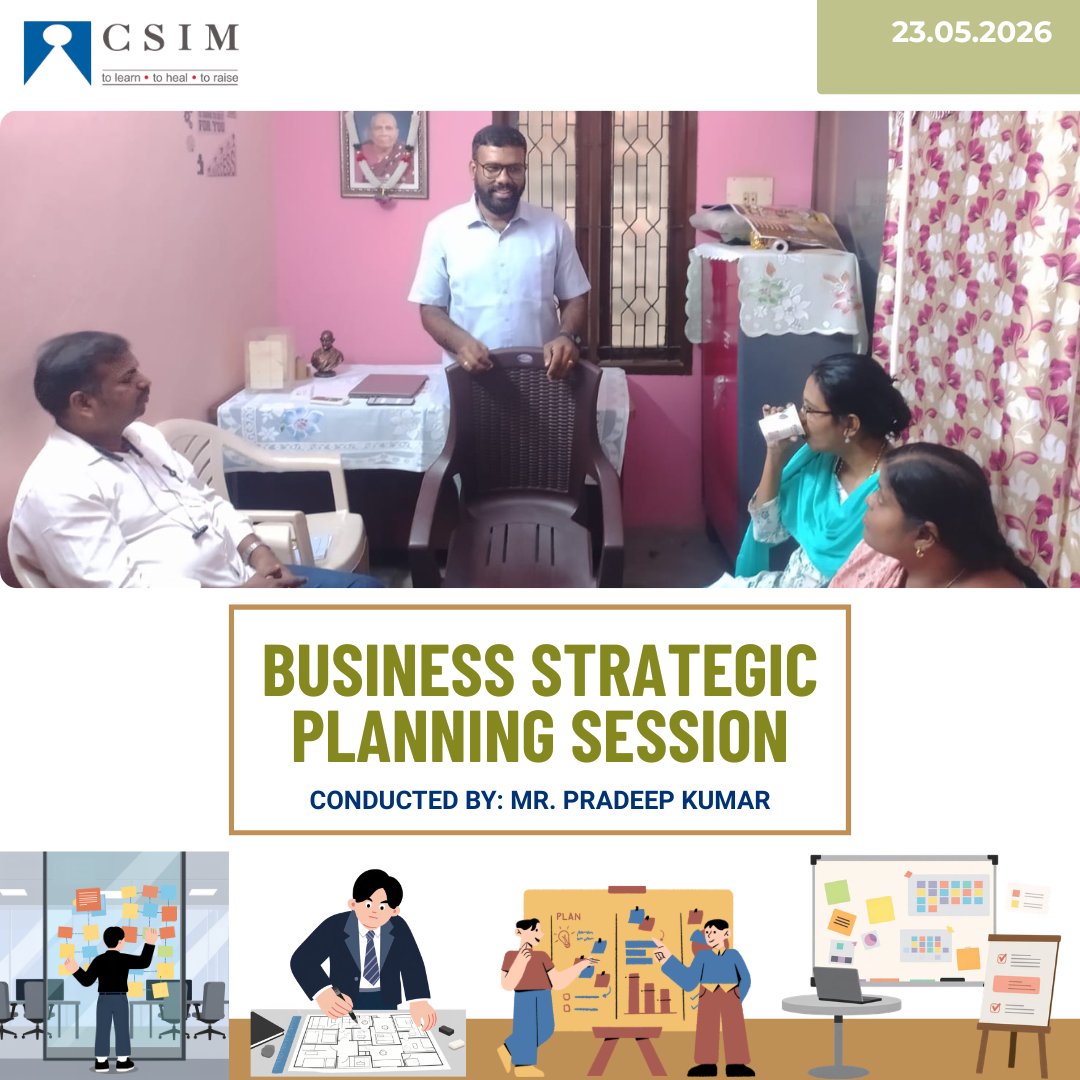 csimofficial's tweet photo. Business Strategic Planning Session 📊

A Business Strategic Planning Session was conducted by Mr. Pradeep Kumar on 23.05.2026, focusing on effective planning and strategic decision-making for business growth.

#BusinessStrategy #StrategicPlanning #BusinessGrowth #CSIM https://t.co/R7cw15CNr4