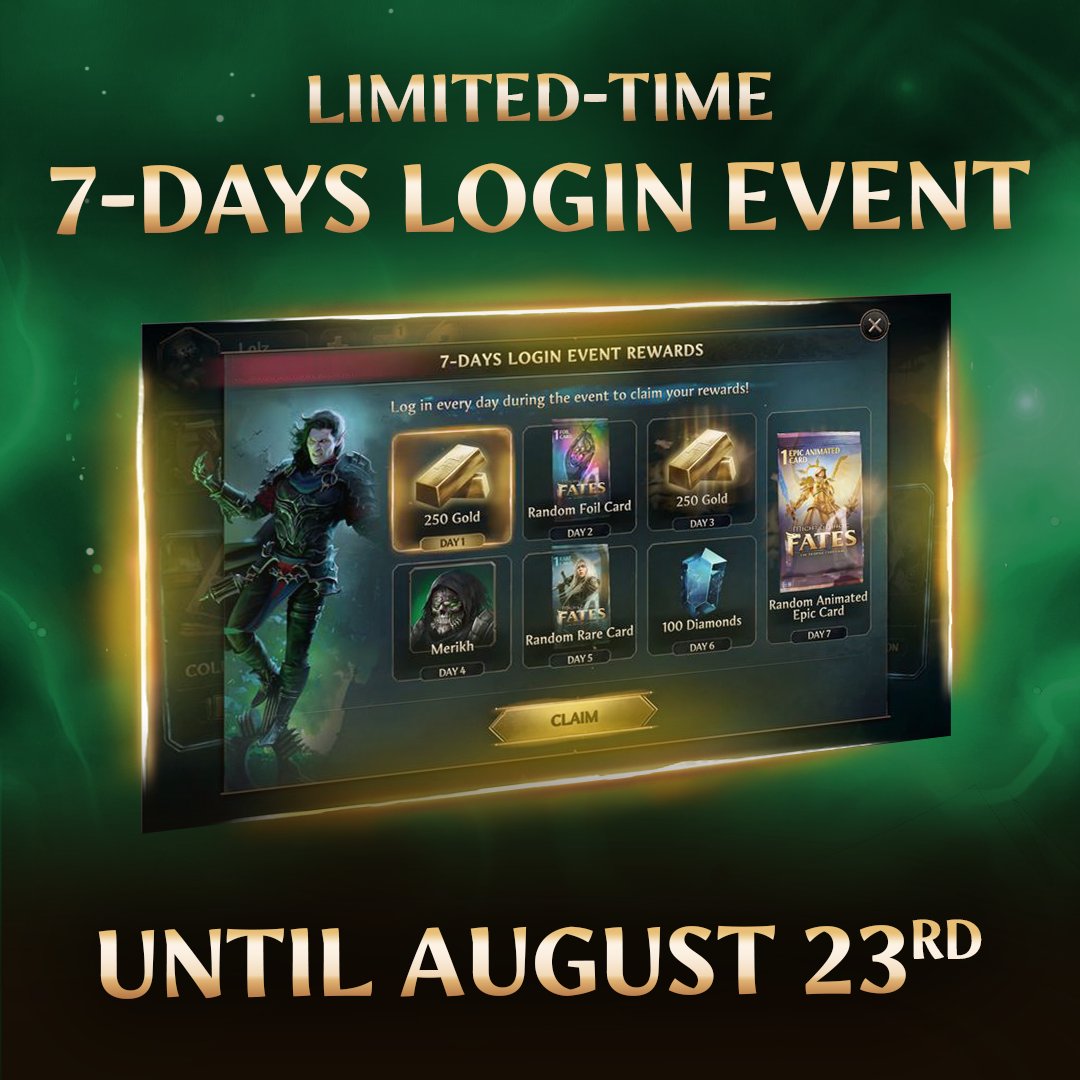 MightMagicFates's tweet photo. 🎁 Starting today!

Log in daily during the event to claim the day's rewards and get ready for Season 4!

⏰ Don’t wait, you have until August 23rd to claim them all before they're gone!

See you in-game! 
▶️ https://t.co/fFef23JLP0 https://t.co/vyQ7U1TNCC