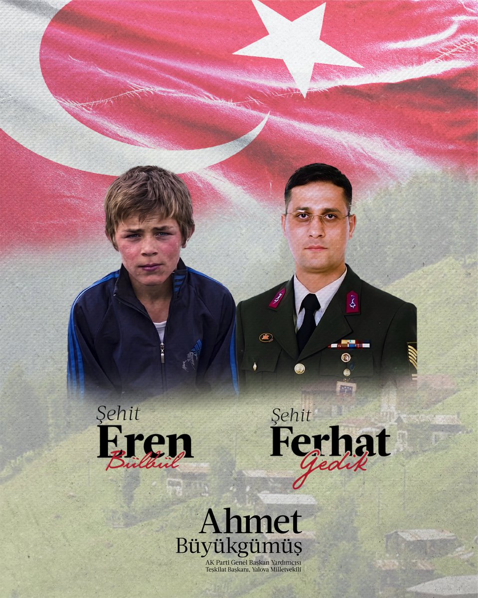 abuyukgumus's tweet photo. Eren Bülbül evladımızı ve kahraman Jandarma Astsubayımız Ferhat Gedik’i şehadetlerinin 9. yılında rahmet ve minnetle yâd ediyorum.

Eren’imizin cesareti, Ferhat Astsubayımızın fedakârlığı milletimizin gönlünde daima yaşayacak.

Rabb’im ruhlarını şad, mekânlarını cennet eylesin.

İyi ki varsın Eren 🇹🇷