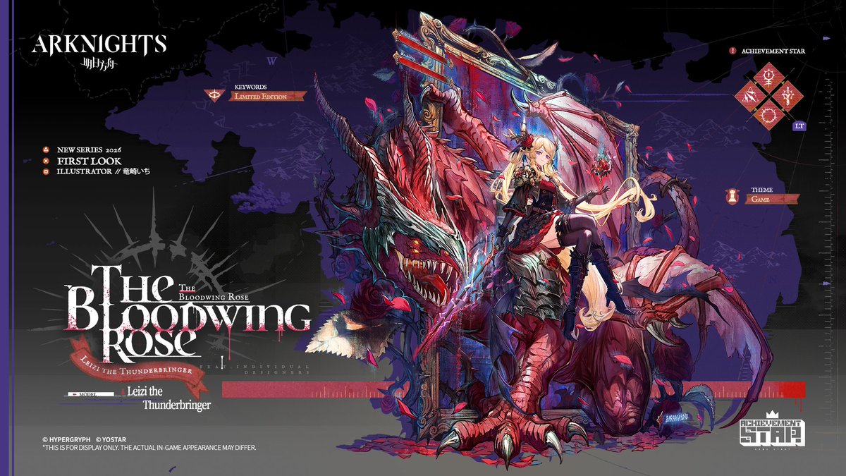 ArknightsEN's tweet photo. 【Achievement Star Collection - The Bloodwing Rose - Leizi the Thunderbringer】

Leizi's character in 'Dark Age of Terra'. Amidst bloodwing's roar, twisting, thorned peals of thunder descend. Of all the challenges the adventurers have faced, she is the prickliest by far.

#Arknights #Yostar
