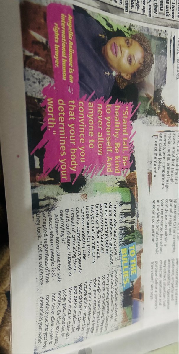 AAssimwe's tweet photo. Words can leave scars long after they’re spoken.
In this @newvisionwire article, I join my mentor, @RitaAciro ED @uwonet, to share our experiences and explore how parents, teachers & communities can help teenagers feel valued for who they are- not how they look.
#EndBodyShaming https://t.co/nPDbioFuQY