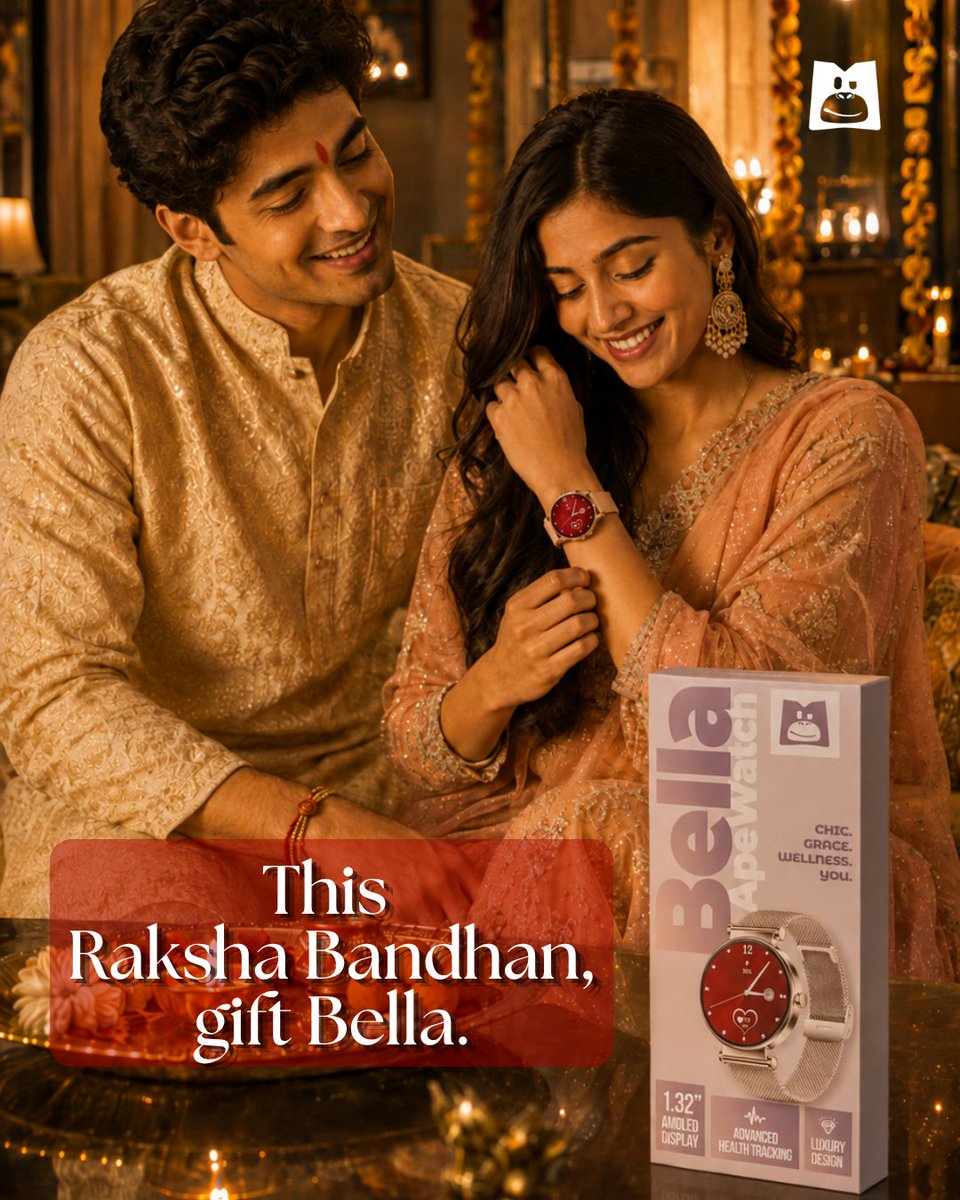 monkeymanstore's tweet photo. From tying rakhi to gifting Bella, a bond that lasts forever. This Raksha Bandhan, gift her chic, grace, wellness wrapped in luxury. A gift that says always with you, celebrate love today forever.

GIFT BELLA NOW: https://t.co/zTI0UKgQEh

#BellaApeWatch #RakshaBandhanGift https://t.co/6iLR0ilB3S