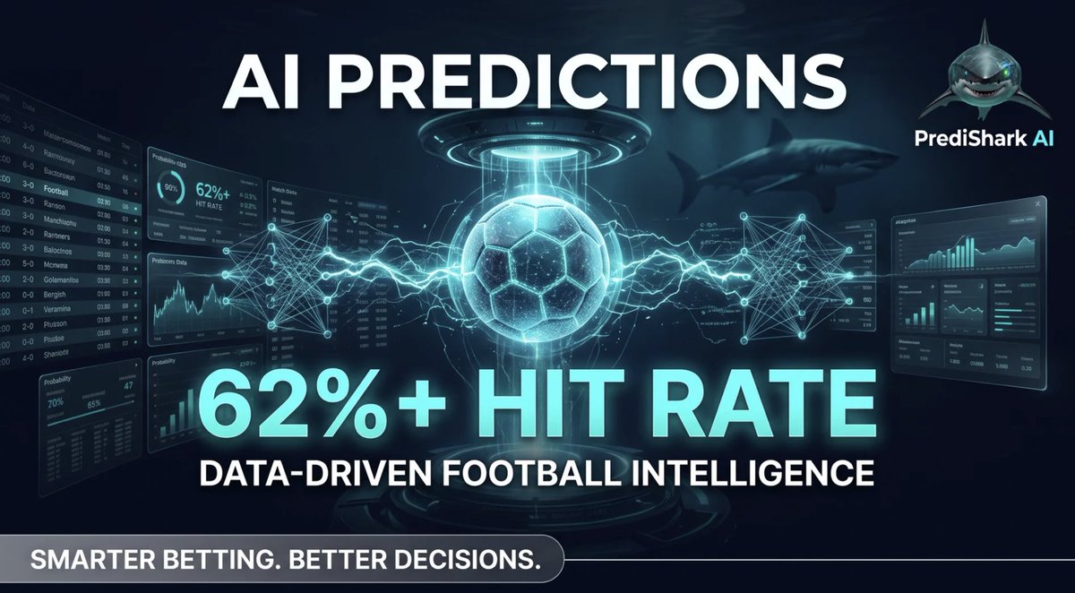 PrediSharkAI's tweet photo. Predictions powered by data — not guesswork. 🦈

https://t.co/rsc4cWzY7u turns football data into actionable insights with a 62%+ hit rate.

Smarter analysis. Better decisions. See what others miss.

#PrediSharkAI #AIPredictions #SportsAI #Football #AI https://t.co/PhUJpbUiC6