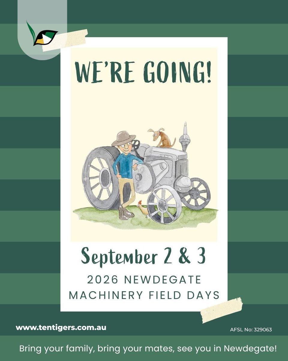 ten_tigers's tweet photo. Next stop: Newdegate!
Weโll be exhibiting at the Newdegate Machinery Field Days on 2 - 3 September.
Stop by and say gโday to Jack, Ken and Corey.ย
#WAAg #GrainMarketing #FieldDays #TenTigers https://t.co/vnZtoqlTj4