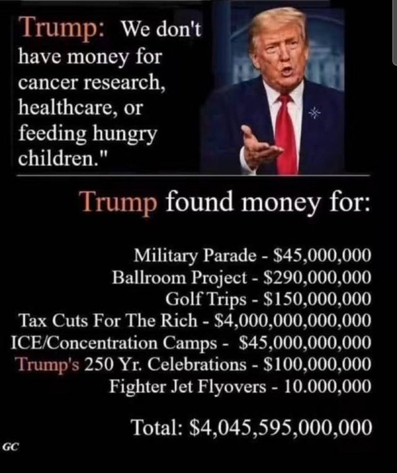 mmpadellan's tweet photo. Republicans always have money for billionaire luxuries and for killing Brown people overseas.

Never for OUR food and healthcare. https://t.co/YdFP8ixh5c