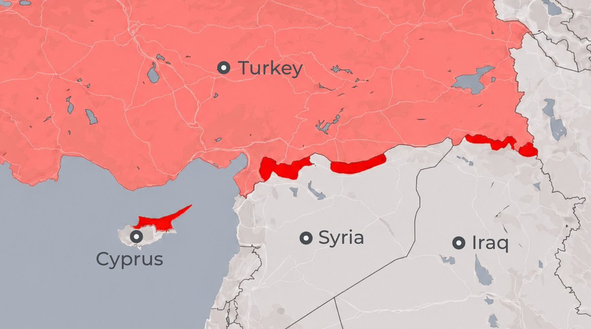 IsraelMFA's tweet photo. Turkey has the audacity to criticize Israel. But what are the facts on the ground?

Thousands of Turkish soldiers. Dozens of military bases and outposts across Syria, Iraq and Cyprus.

While Erdogan’s military aggression knows no borders, and Turkey occupies 36% of Cyprus, 5% of Syria and 2,000 km² of Iraq.

 Israel temporarily controls  merely 0.1% of Syria - a buffer zone to protect its citizens from proven security threats.