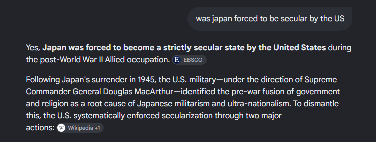 obstrrd's tweet photo. @kxkx122476 @RLParadoXxx Japan was literally forced to become secular, not out of the choice of its government &amp; people, but because of the United States. Before hand, Japan actually enforced its culture &amp; punished those who insulted imperial shrines heavily. https://t.co/BTKxdQxN8Q