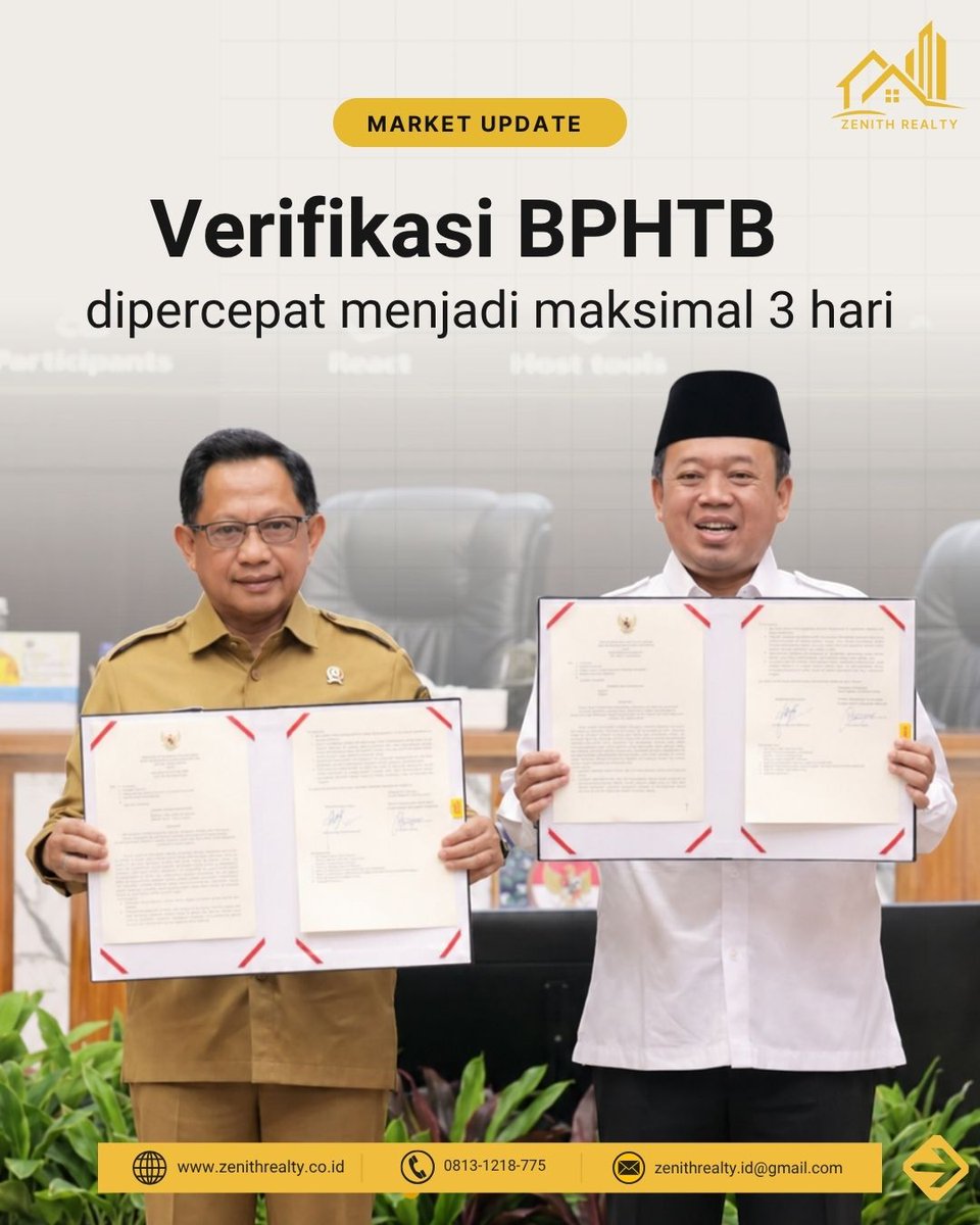 ZenithRealty_id's tweet photo. Balik nama tanah kini ditargetkan selesai maksimal 10 hari!
Verifikasi BPHTB dibatasi tiga hari, pembuatan AJB dua hari, dan proses di ATR/BPN lima hari. Kebijakan ini mulai diterapkan bertahap pada 17 Agustus 2026.

#atrbpn #bphtb #baliknama #pertanahan #properti https://t.co/RNm43VcQjl