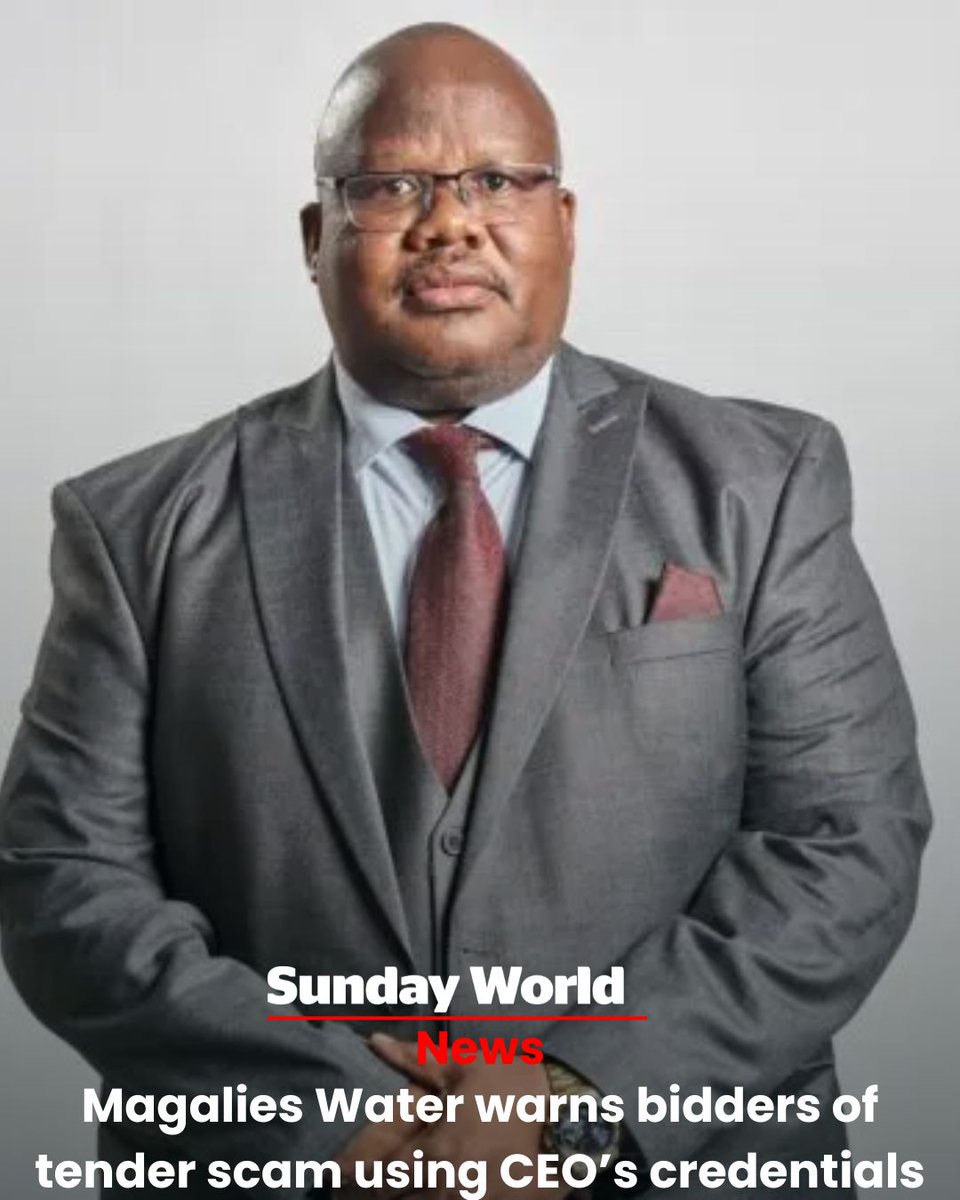 SundayWorldZA's tweet photo. Magalies Water has issued an urgent warning to bidders who recently responded to its advertised tenders after discovering a scam involving individuals allegedly posing as the utility’s chief executive, Ofentse Nthutang. 

According to Magalies Water, the scammers have been sending emails instructing bidders to make contact with the chief executive via the cellphone number 060 506 8092. The utility has confirmed that the number does not belong to Nthutang. 
Read more: https://t.co/V4ibeb6fBT