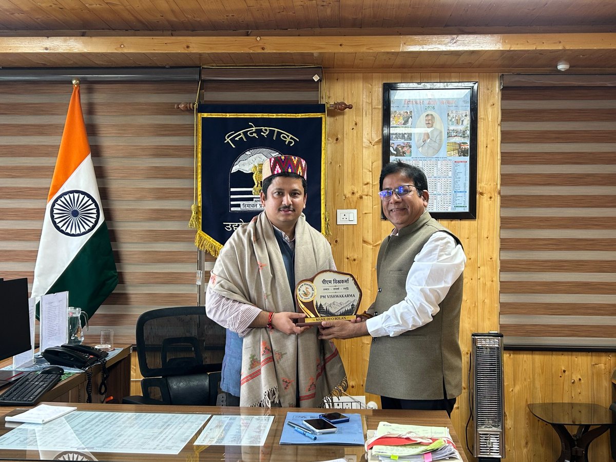 MSMEDFOHPSolan's tweet photo. Meeting with Newly joined Director Industries, HP Sh. Aditya Negi, IAS ,Today w.r.t Review of schemes of Min. Of MSME at Himachal Pradesh i.e  PMV, RAMP and specially MSE-CDP - Current status on 11.08.2026 at Shimla, Himachal Pradesh. https://t.co/iJk3sYy0pc