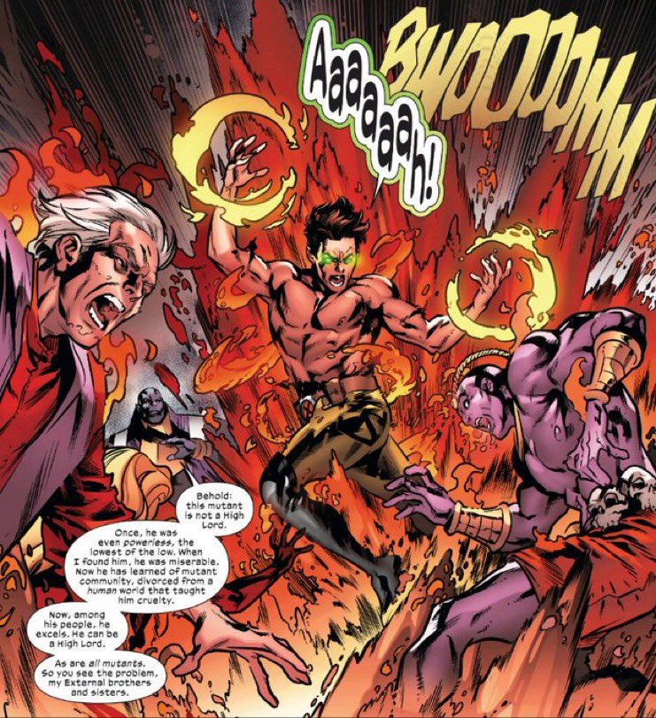 offtopic44's tweet photo. @flamebirdbird Rictor was pushed to his limits by Apocalypse and unlocked the ability to manipulate magma and lava during the Krakoa era (Excalibur I think?) and it also made him heat/fireproof. It was pretty sick https://t.co/iw6lP51eGC