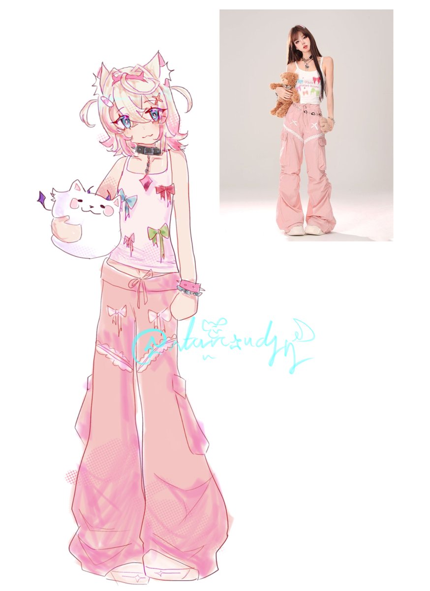 starrcandyy_'s tweet photo. saw the first fit on pinterest and immediately thought of fuwawa so i doodled her and then i had to doodle mococo too !!! 
#FWMCpix bau bau 🩵🩷 https://t.co/nlvbEfarR6