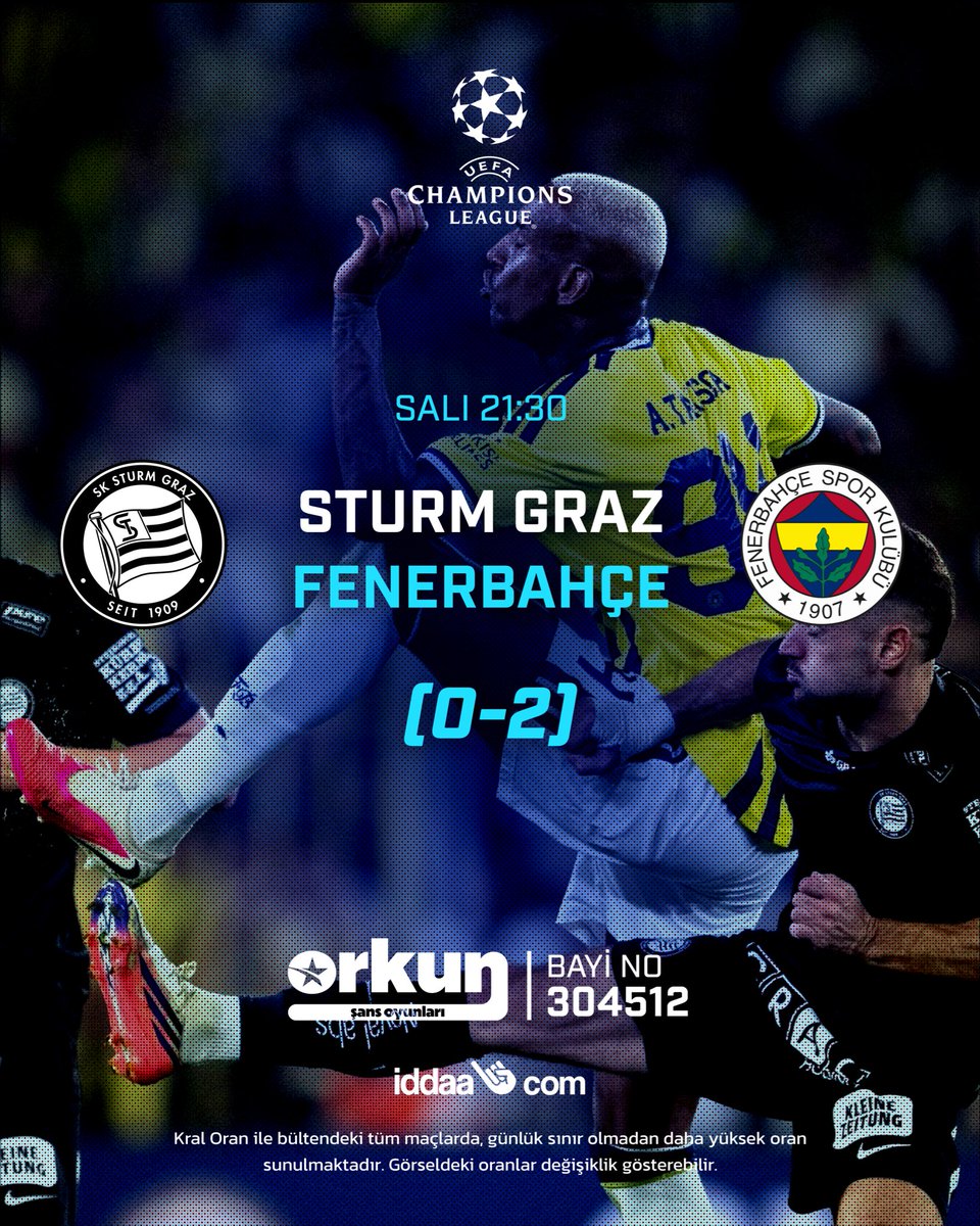 304512OrkunSans's tweet photo. Avrupa yolunda bir adım daha. 💛💙

🏟️ Sturm Graz 🆚 Fenerbahçe
�� 21:30

İlk maçtan gelen 0-2’lik avantaj, rövanşta sahaya taşınıyor.
Sence turu kim geçecek? 👀

Oranları Yakala 👀
🔗 Link bio'da https://t.co/ivk3XB62om