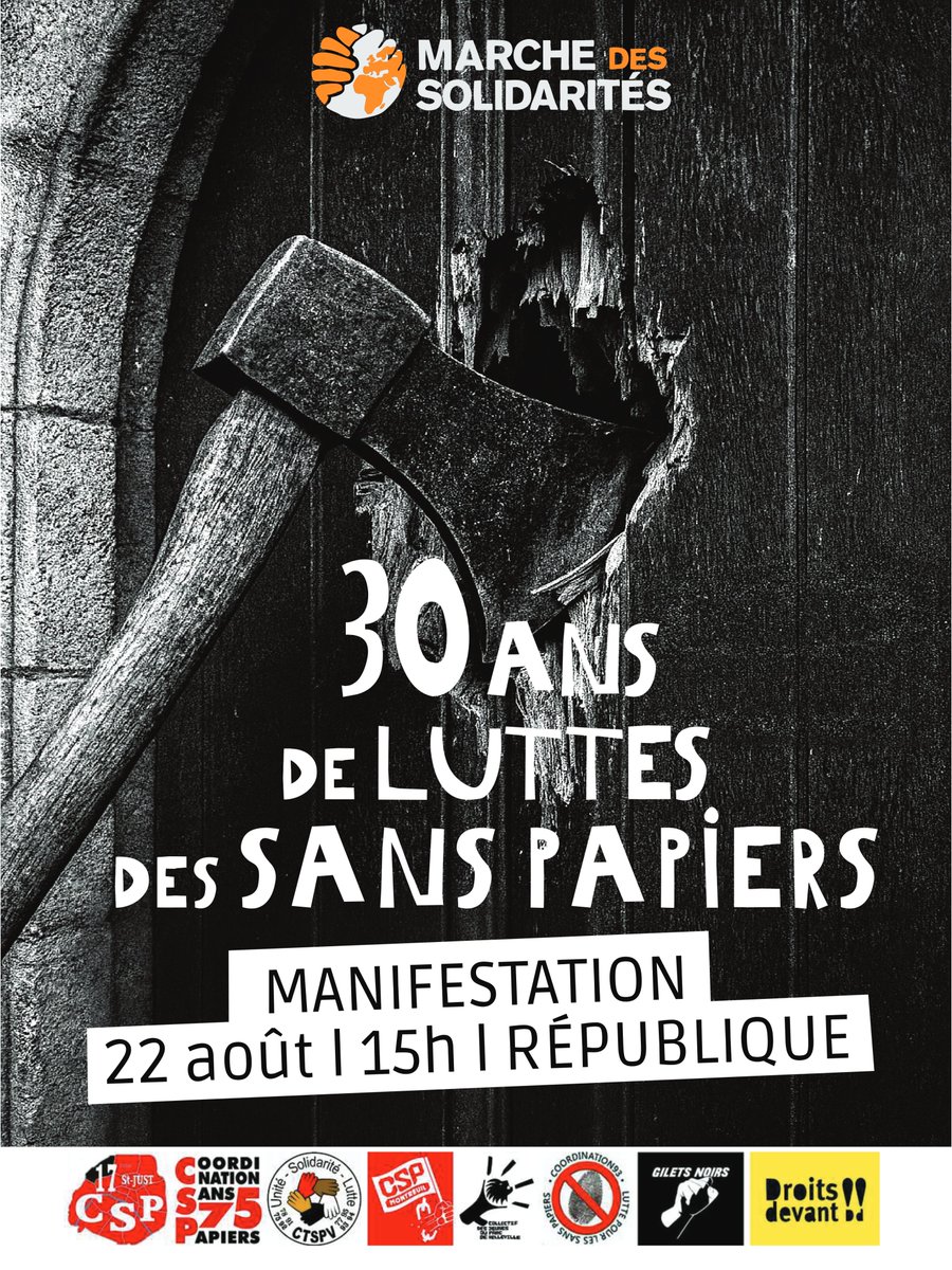 MSolidarites's tweet photo. 🔴Partagez, faites circuler partout ! 

Samedi 22 août, pour les 30 ans de la longue marche des sans-papiers pour la liberté, pour l'égalité des droits de toutes et tous, contre le racisme et le fascisme, on reprend le chemin de Saint-Bernard ! https://t.co/KNoNGmkQTX
