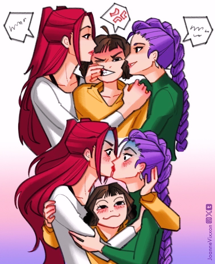 JoanneVixxon's tweet photo. Pre-debut!rumira and their insufferable rivalry 😭 #rumira #polytrix #kpopdemonhunters #kpdh https://t.co/bRtPs7MQFR