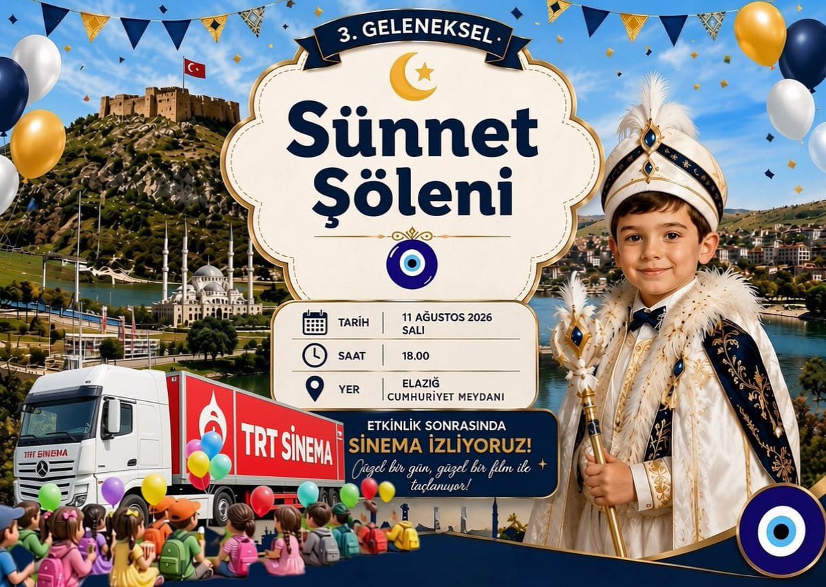 akkadinelazig23's tweet photo. Milletvekilimiz Sayın Mahmut Rıdvan Nazırlı’nın katkılarıyla düzenlenen 3. Geleneksel Sünnet Şöleni’nde, çocuklarımızın bu anlamlı gününde birlikte olmanın mutluluğunu yaşayacağız. 

📅 11 Ağustos Salı
🕕 18.00
📍 Elazığ Cumhuriyet Meydanı

🎬 Etkinlik sonrasında TRT Sinema ile çocuklarımız için güzel bir film keyfi de bizleri bekliyor.

Tüm hemşehrilerimizi bekliyoruz. 

@akkadingm 
@tugbaisikercan 
@isselmanoglu23 
@yegulmelike