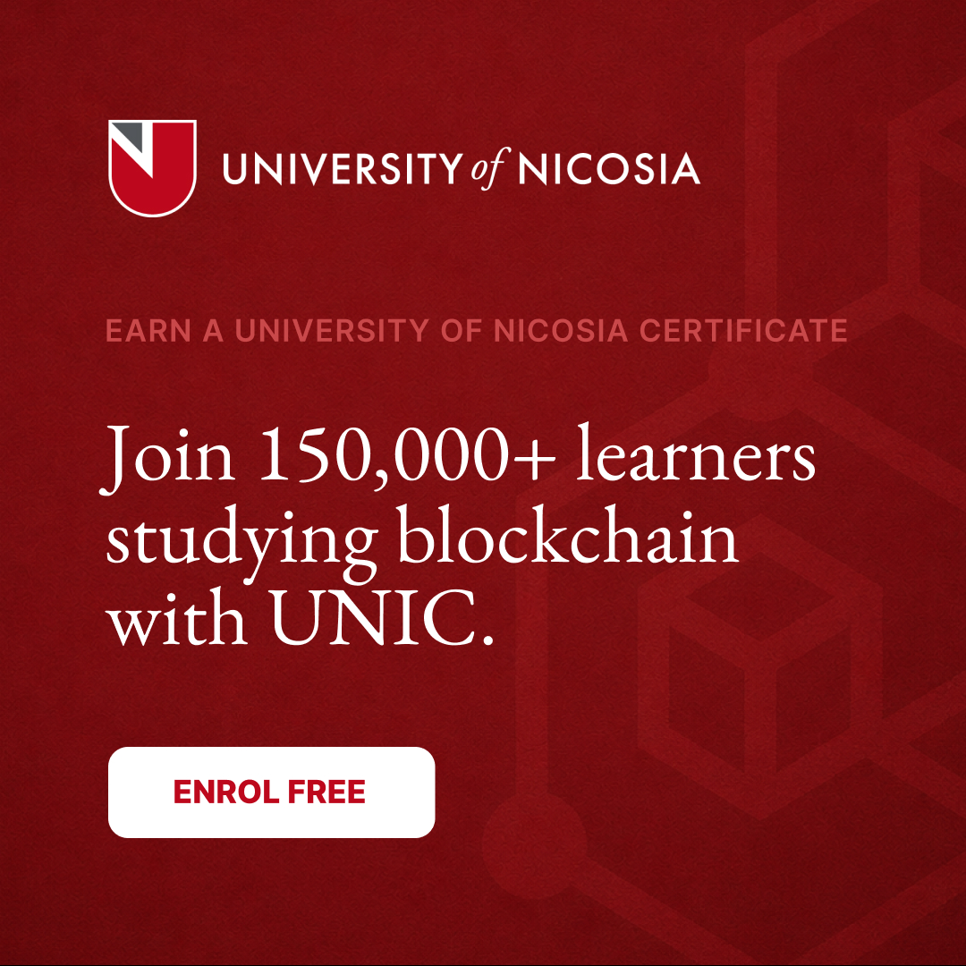 MScDigital's tweet photo. Free university MOOC. 150,000+ learners. 120+ countries. Learn blockchain, crypto, digital assets and Web3 from first principles with UNIC. No payment for the Introductory Track.