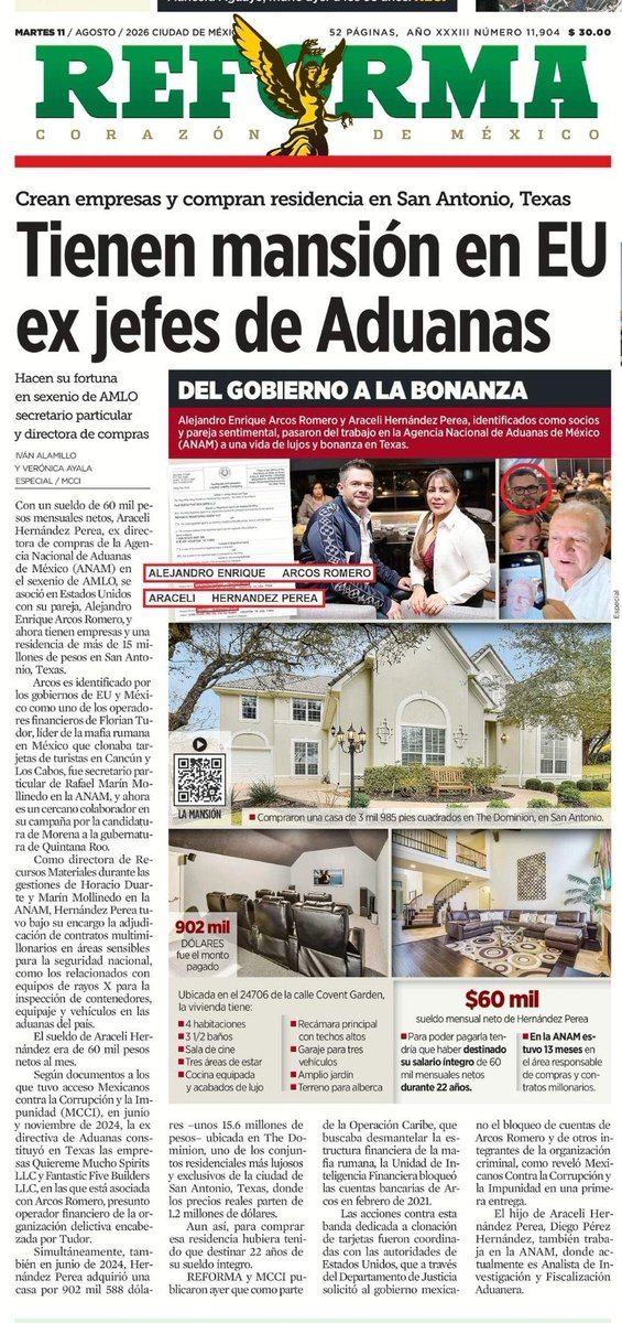 AdrianaDavilaF's tweet photo. Araceli Hernández Perea ganaba 60 mil pesos netos al mes como directora en la ANAM.

Hoy tiene una mansión de 15 MDP en San Antonio, Texas. 

Y su expareja identificado como operador de la mafia rumana dedicada a la clonación de tarjetas.

Las historias de éxito de la 4T. https://t.co/T7JLrARxwy