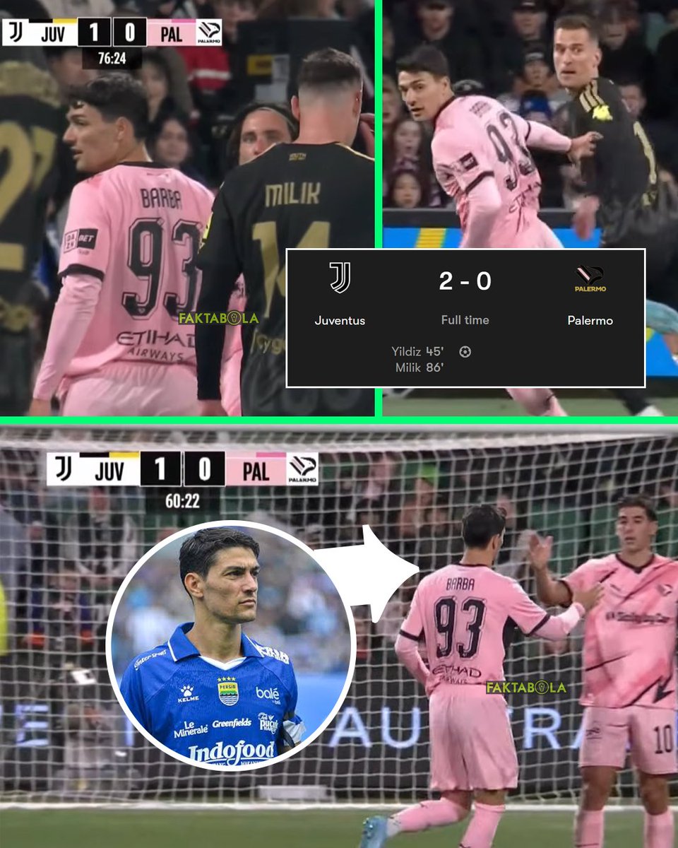 FaktaSepakbola's tweet photo. Momen Federico Barba jalani debutnya bersama Palermo melawan Juventus. Ia masuk sebagai pengganti di menit 61'. Musim lalu Barba menjuarai Liga Indonesia bersama Persib Bandung.

Barba mengenakan nomer punggung 93 https://t.co/IiWL1lpOOB