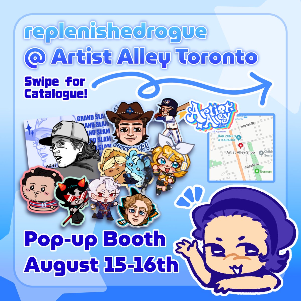 rogueisalike's tweet photo. Hello!! Thought it’d be an appropriate time to post about my upcoming Pop-up event!!

This weekend I will be the pop-up guest artist at the Artist Alley Shop Downtown Toronto on Yonge St; from August 15-16! 

If you are in the GTA, consider stopping by! I have wares!!⬇️⬇️ https://t.co/sIepxhthpH