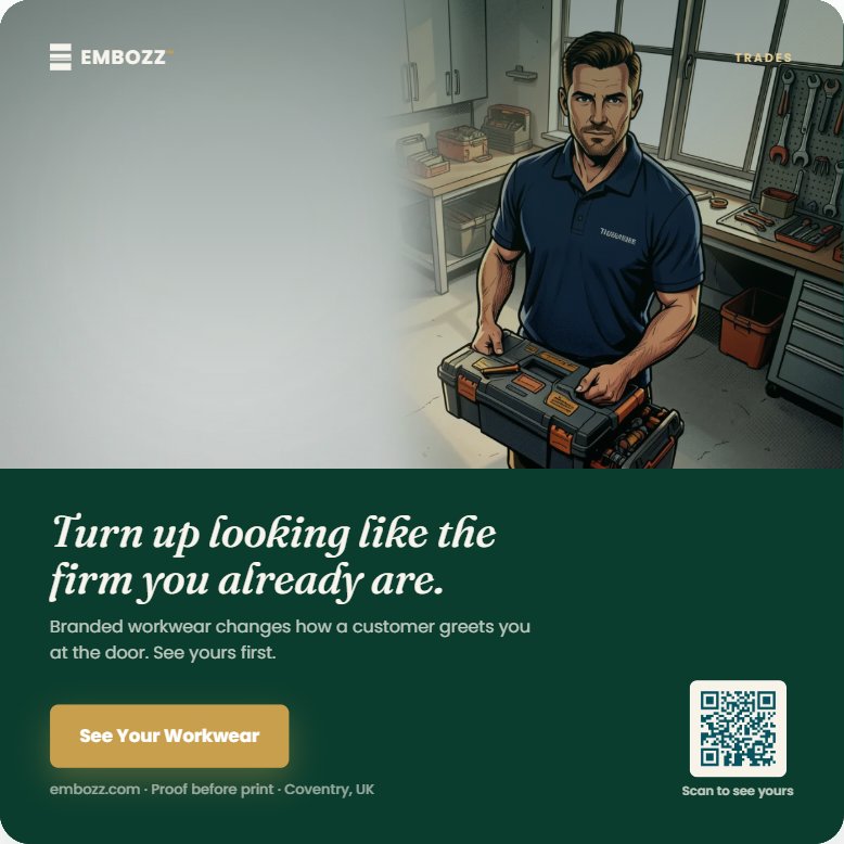 embozzofficial's tweet photo. Turn up looking like the firm you already are. 🛠️

When you arrive at a customer's door, your workwear speaks before you do. Branded, professional gear changes how a client greets you and how much they trust you from the very first handshake.

We're offering free branded .. https://t.co/6gScpZBery