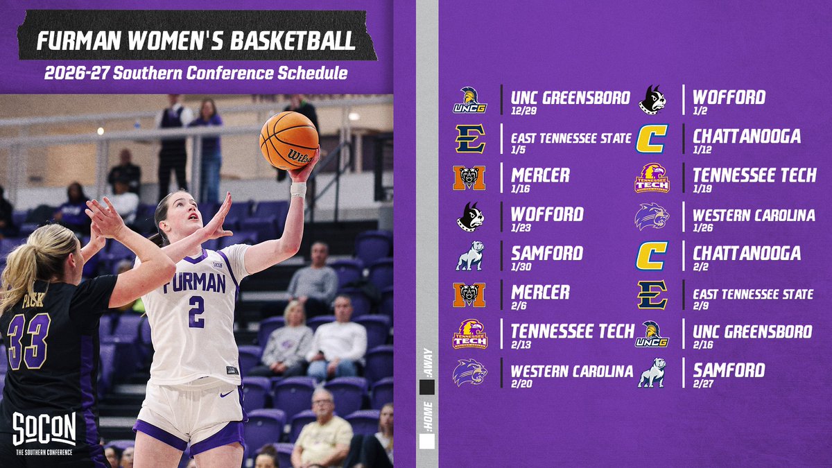 FurmanWBB's tweet photo. Furman's SoCon Schedule Announced: https://t.co/vQ6o7zfbm4