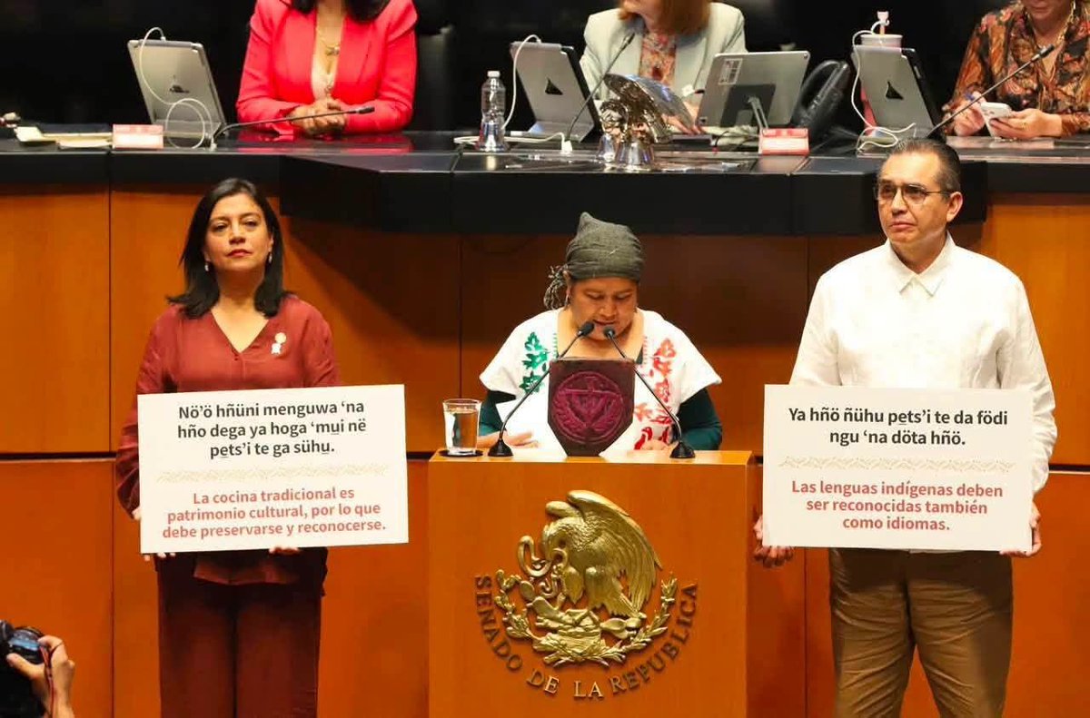 AlmaRosaGto's tweet photo. 🇲🇽 Con orgullo recibimos a la señora Consuelo Venancio en el #Senado, orgullosa representante del pueblo otomí, quien compartió un mensaje en hñähñu, recordándonos la riqueza cultural y la fuerza de nuestros pueblos originarios.🙌

Su voz y sus raíces fortalecen la identidad de México. 🙌
