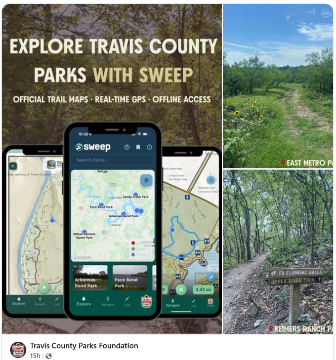 TravisCountyTNR's tweet photo. Planning your next park adventure? Ten Travis County Parks are available on Sweep!! Explore with official park maps, real-time GPS, and offline access right from your phone. 
https://t.co/FGY12BaeK0 https://t.co/uImNk7lqLM