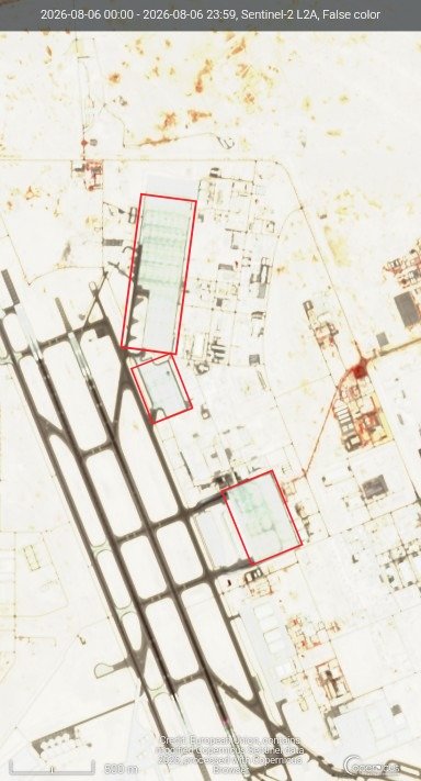 MoloWarMonitor's tweet photo. The number of aircraft at Al-Udeid Airbase in Qatar is now going up after being empty for around 20 days, as seen on Sentinel-2 satellite imagery, 11/08/2026.

On August 8th, there was only one C-17A parked, whereas today there are at least four refueling tankers. https://t.co/q00kLhUaIa