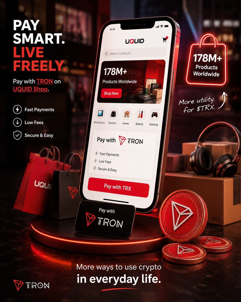 m_h_260's tweet photo. Crypto payments are becoming more practical. 😍⚡️
With UQUID Shop on iOS, users can browse 178M+ products and pay with TRON quickly and with low fees.
More utility for $TRX. More ways to use crypto in everyday life. 🚀
🎀🎀
#TRON #TGF #TRONGlobalFriend https://t.co/XFmGkuF3vK