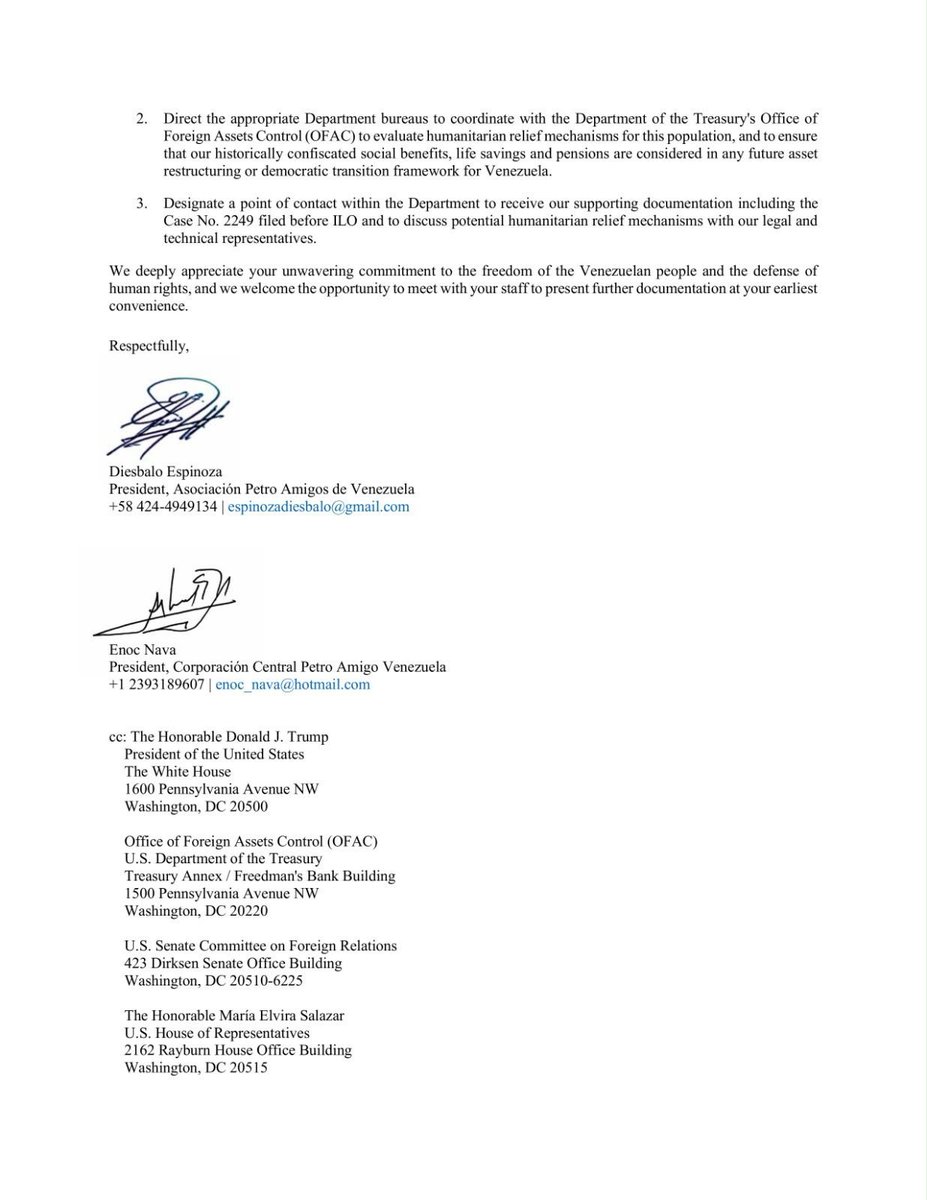 JuanSimonM70790's tweet photo. Dear Secretary @SecRubio @marcorubio My name is Juan Simón, one of the ~23,000 former PDVSA victims described on the letter from @petroamigosvzla @realDonaldTrump
@POTUS @USTreasury @SenateForeign @RepMariaSalazar @SenTimKaine @SenRickScott @SecKennedy @RepCarlos @MarioDB https://t.co/fww7IVDae0